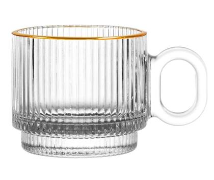 Imagem de Jogo de Canecas Graffiato com Borda Dourada em Vidro 95ml 4 Peças - Hauskraft