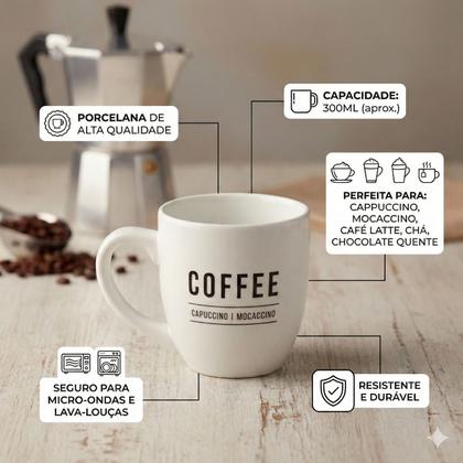 Imagem de Jogo De Canecas Para Sucos Café Com Leite De Porcelana 300ml - 4 Peças