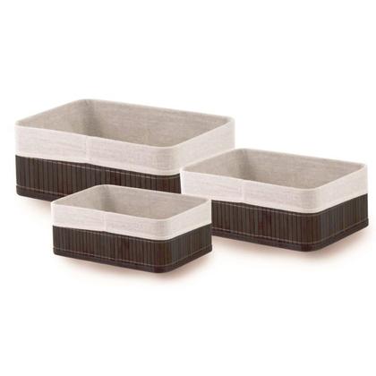 Imagem de Jogo de Cesto Organizador 3 peças Bambu Forrado Com Tecido