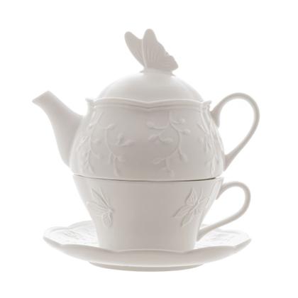 Imagem de Jogo de Chá Conjunto 3 Peças Bule Xícara Pires Porcelana Butterfly Flower Lyor