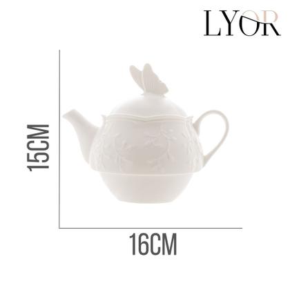 Imagem de Jogo de Chá Conjunto 3 Peças Bule Xícara Pires Porcelana Butterfly Flower Lyor