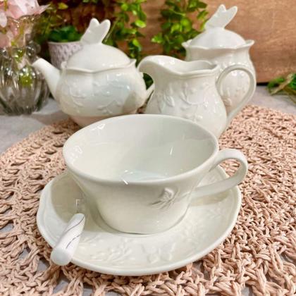 Imagem de Jogo de Chá Conjunto 3 Peças Bule Xícara Pires Porcelana Butterfly Flower Lyor