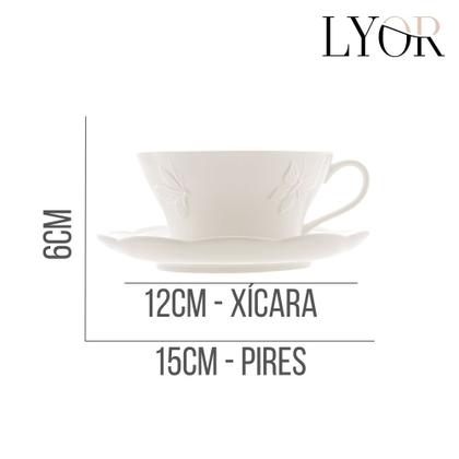 Imagem de Jogo de Chá Conjunto 3 Peças Bule Xícara Pires Porcelana Butterfly Flower Lyor