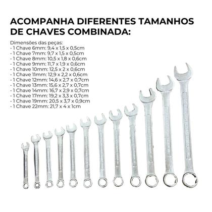 Imagem de Jogo De Chave 12 Pçs Combinada 6 À 22mm Boca E Estrela Aço