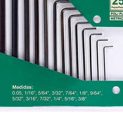 Imagem de Jogo de chave allen 3/64" a 3/8" e 0,7 a 10 mm com 25 peças - St09120SJ