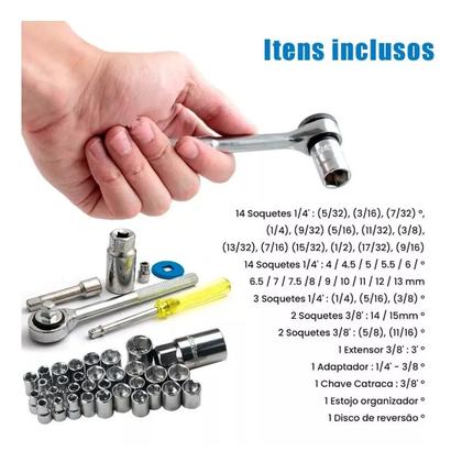 Imagem de Jogo De Chave Catraca Canhao Cachimbo Com 40 Pecas Soquetes