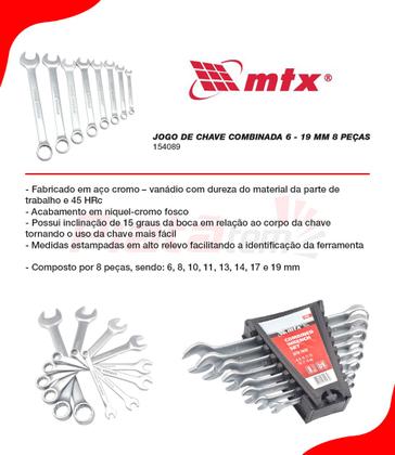 Imagem de Jogo de Chave Combinada 6 - 19 Mm 8 Peças 154089 - Mtx
