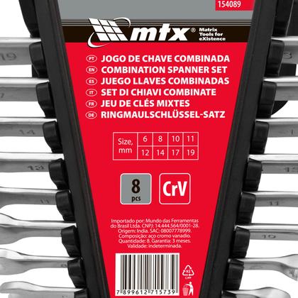 Imagem de Jogo de Chave Combinada 6-19mm c/ 8 Peças MTX Cromo Vanadio 154089