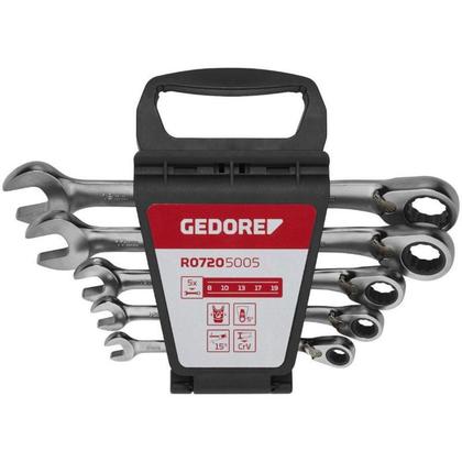 Imagem de Jogo de Chave Combinada com Catraca Reversivel 8 a 19mm com 5 Peças - Gedore Red