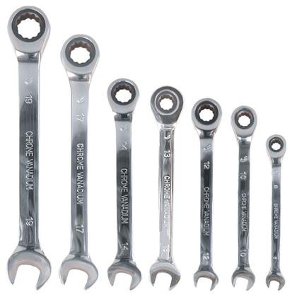 Imagem de Jogo de Chaves Combinada Com Chave Catraca Com 7 Peças 8mm 10mm 12mm 13mm 14mm 17mm 19mm