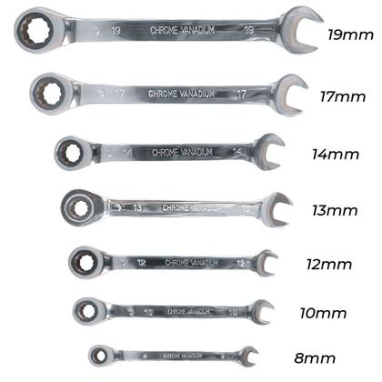 Imagem de Jogo de Chaves Combinada Com Chave Catraca Com 7 Peças 8mm 10mm 12mm 13mm 14mm 17mm 19mm