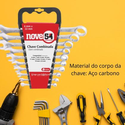 Imagem de Jogo de Chaves Combinadas, 6 mm a 22 mm, Aço Carbono com 10 peças NOVE54 - 3603622000
