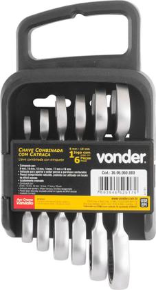 Imagem de Jogo de Chaves Combinadas c/ Catraca 8 a 19mm c/ 6 pçs VONDER