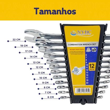 Imagem de Jogo de Chaves Combinadas com 12 Peças  Aço Cromo Vanádio, Alta Resistência e Precisão