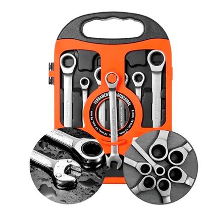 Imagem de Jogo de Chaves Combinadas com Catraca 7 Peças 819 mm em Aço Cromo Com Estojo