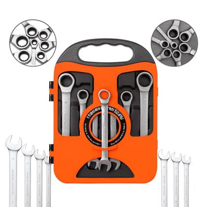 Imagem de Jogo de Chaves Combinadas com Catraca 7 Peças Aço Cromo 8-19 mm Para Porcas