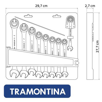 Imagem de Jogo de Chaves Combinadas com Catraca 9 Peças Tramontina
