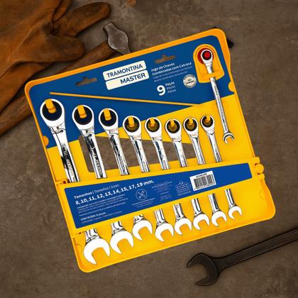 Imagem de Jogo de Chaves Combinadas com Catraca 9 Peças Tramontina