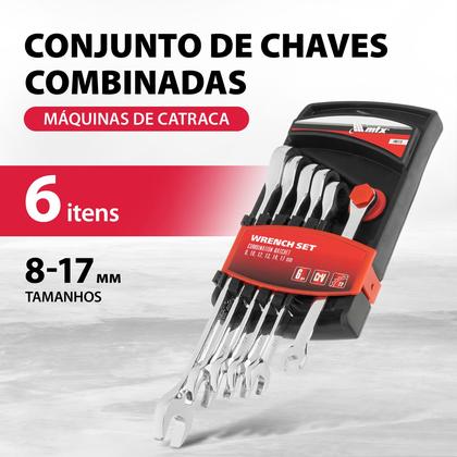 Imagem de Jogo de chaves combinadas, com catraca, cromada, cromo vanadio, 6 pcs// mtx
