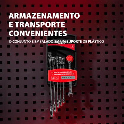 Imagem de Jogo de chaves combinadas, com catraca, cromada, cromo vanadio, 6 pcs// mtx