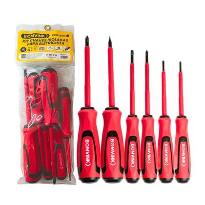 Imagem de Jogo De Chaves Fenda E Philips Isolada Eletricista 6 Pçs