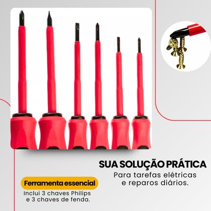 Imagem de Jogo De Chaves Fenda E Philips Isolada Eletricista 6 Pçs