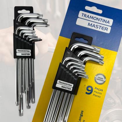 Imagem de Jogo de Chaves Torx Trafix Longas Tramontina Master 9 Peças Aço Cromo Vanádio para Uso Profissional
