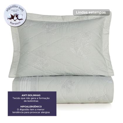 Imagem de Jogo de Colcha e Lençol Queen Karsten Percal 200 Fios 100% Algodão Estampado Cama Dobra Feita 7 Peças