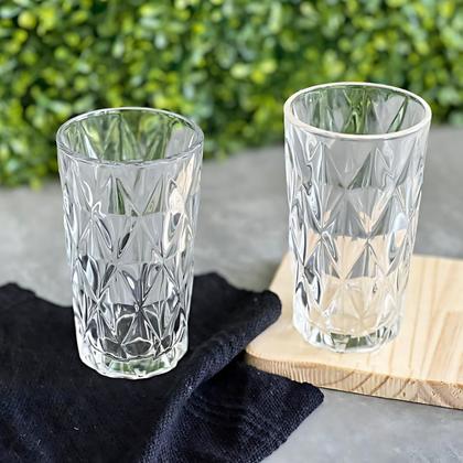 Imagem de Jogo De Copo De Vidro Diamante Para Agua Suco Bebidas Conjunto De 6 Copos Resistente Vidro Grosso Diamond Linha Premium 370ml