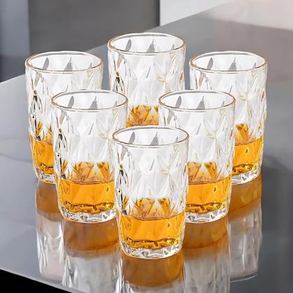 Imagem de Jogo De Copo De Vidro Diamante Para Agua Suco Bebidas Conjunto De 6 Copos Resistente Vidro Grosso Diamond Linha Premium 370ml
