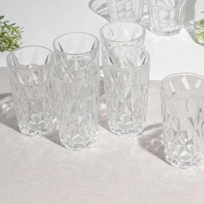 Imagem de Jogo De Copo De Vidro Diamante Para Agua Suco Bebidas Conjunto De 6 Copos Resistente Vidro Grosso Diamond Linha Premium 370ml