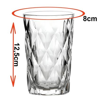 Imagem de Jogo De Copo De Vidro Diamante Para Agua Suco Bebidas Conjunto De 6 Copos Resistente Vidro Grosso Diamond Linha Premium 370ml