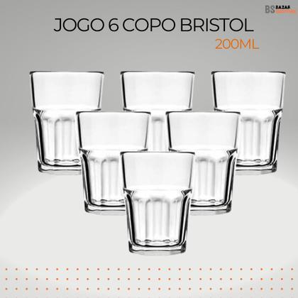 Imagem de Jogo de Copos Bristol 200ml Copo Vidro Agua 6 Unidades Kit