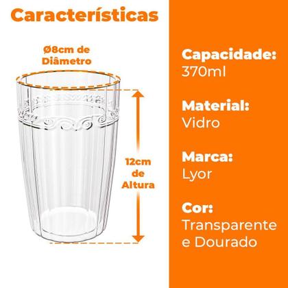 Imagem de Jogo de Copos de Cristal Transparente Fio de Ouro Imperial 370ml 2 peças - Lyor