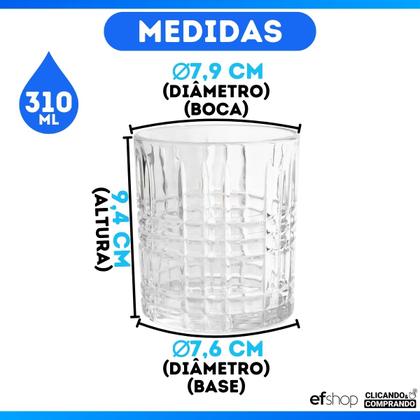 Imagem de Jogo De Copos De Vidro 310ml Baixo 6 Peças Para Whisky