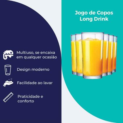 Imagem de Jogo de Copos de Vidro Long Drink Para Água e Suco 255ml 6 Pcs - Ruvolo