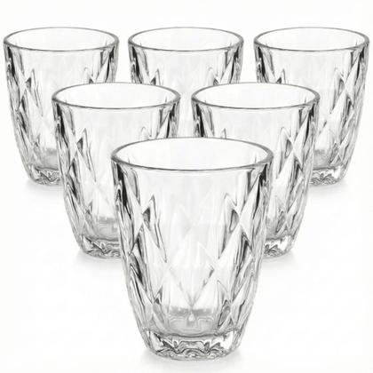 Imagem de Jogo de Copos Diamante 300ml em Vidro Grosso Transparente  Kit com 6 Unidades