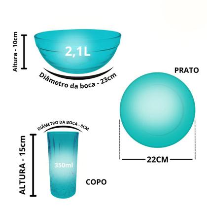 Imagem de Jogo De Copos E Pratos 9 Peças Aparelho De Jantar com Bowl Grande Liso 2,1L