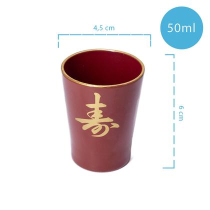 Imagem de Jogo De Copos Saquê 6 peças Com Ideograma Japonês Vermelho