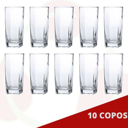Imagem de Jogo de Copos Vidro Texas 320ml Quadrado Suco Agua - 10Un