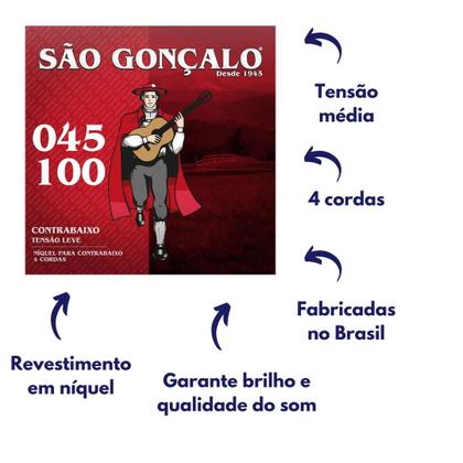 Imagem de Jogo de cordas 045 Niquel para contra Baixo 4 Cordas Média Sao Gonçalo