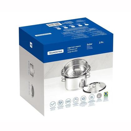 Imagem de Jogo De Cozi-vapore Inox Cuscuzeira Solar Fundo Triplo 2 Peças 16cm - Tramontina 65500300