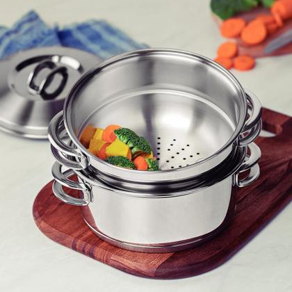 Imagem de Jogo De Cozi-vapore Inox Cuscuzeira Solar Fundo Triplo 2 Peças 16cm - Tramontina 65500300