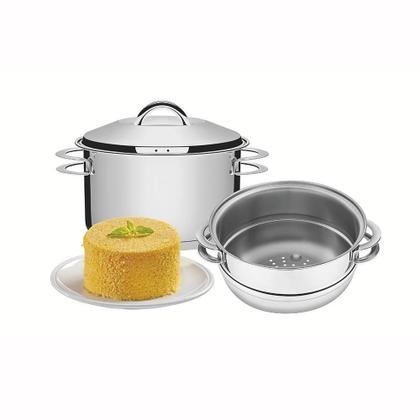 Imagem de Jogo De Cozi-vapore Inox Cuscuzeira Solar Fundo Triplo 2 Peças 16cm - Tramontina 65500300