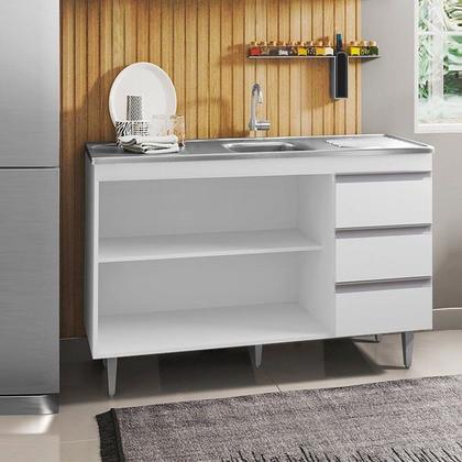 Imagem de Jogo De Cozinha Compacta 11 Portas Com Um Balcão Para Pia Sem Tampo - Branco Branco Móveis Leartam