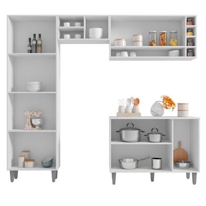 Imagem de Jogo De Cozinha Compacta 11 Portas Com Um Balcão Para Pia Sem Tampo - Branco Branco Móveis Leartam