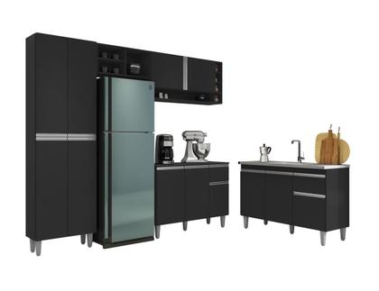 Imagem de Jogo De Cozinha Compacta Vanessa Com Balcão Para Pia Sem Tampo - Preto Fosco Ajl