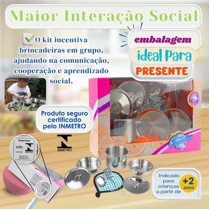 Imagem de Jogo De Cozinha Infantil inox 3 Panelas Com 2 Tampas E Talheres