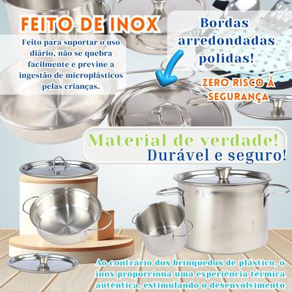 Imagem de Jogo De Cozinha Infantil inox 3 Panelas Com 2 Tampas E Talheres