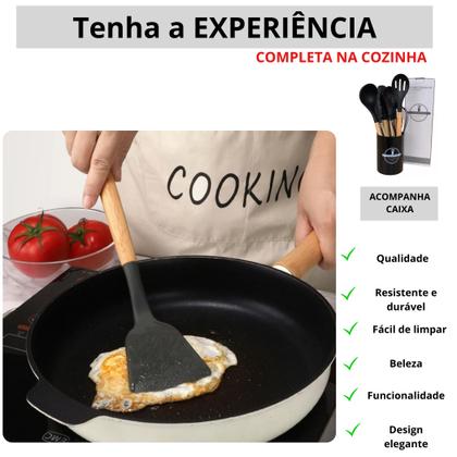Imagem de Jogo de Cozinha Kit com 12 Peças de Silicone, Utensílios e Copo Suporte para Cozinha Cabo de Madeira